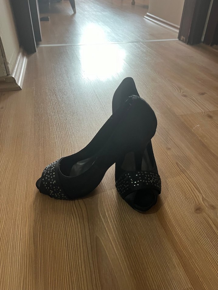 Siyah Taşlı Platform Topuklu Kadın Abiye Ayakkabı - Görsel 5