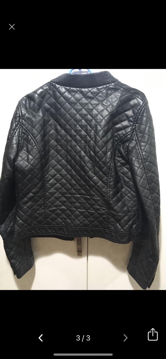 Kadın Siyah Deri Fermuarlı Biker Ceket - Görsel 2