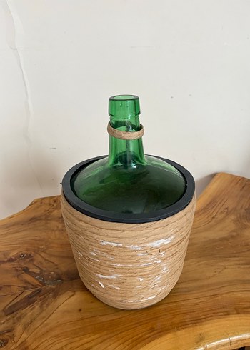 Koyu Yeşil Cam ve Hasır Vazo - Görsel 3
