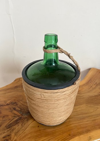 Koyu Yeşil Cam ve Hasır Vazo - Görsel 2