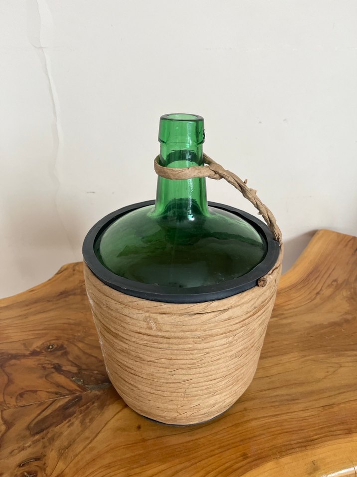 Koyu Yeşil Cam ve Hasır Vazo - Görsel 2