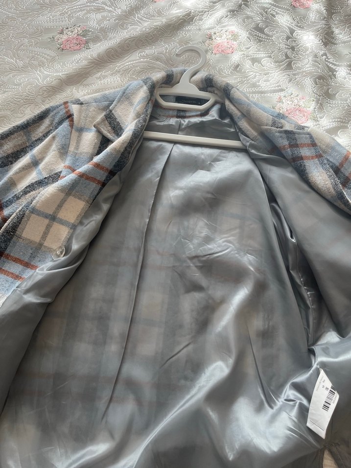 Düğmeli Gri Kareli Midi Kadın Kaban - Görsel 3