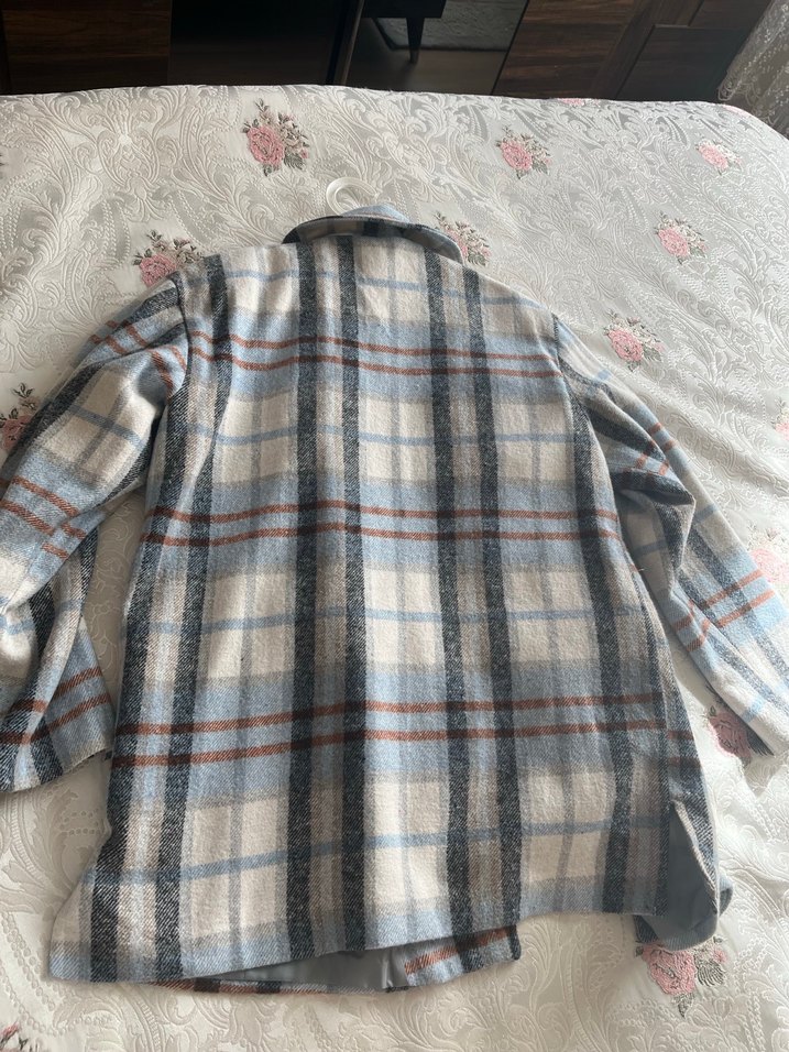 Düğmeli Gri Kareli Midi Kadın Kaban - Görsel 4