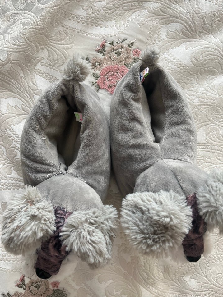 Erkek Çocuk Gri Kürklü Ev Terliği - Görsel 3