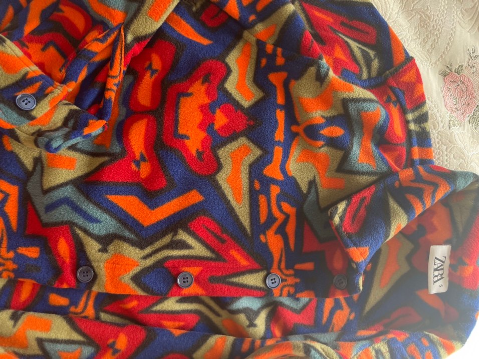 Kadın Çok Renkli Gömlek Yaka Bağlama Desenli Polar - Görsel 5