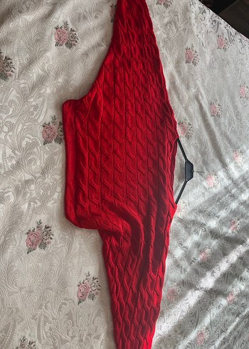 Kırmızı Örgü Kadın Mini Kazak - Görsel 2