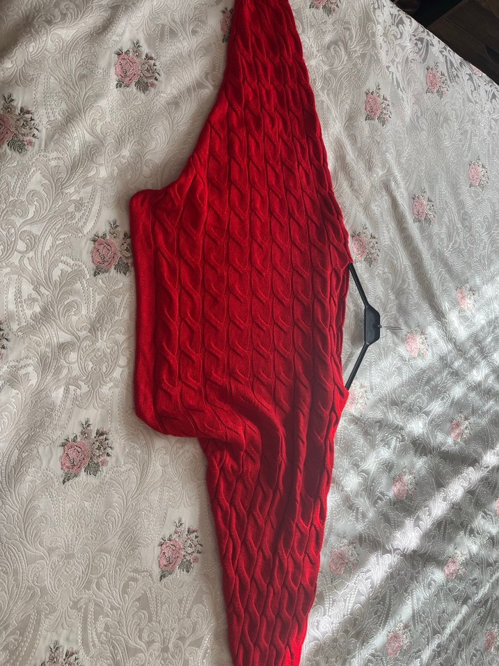 Kırmızı Örgü Kadın Mini Kazak - Görsel 2