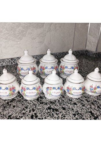 American Vintage Çiçek Desenli Mutfak Baharat Kavanozları Seti