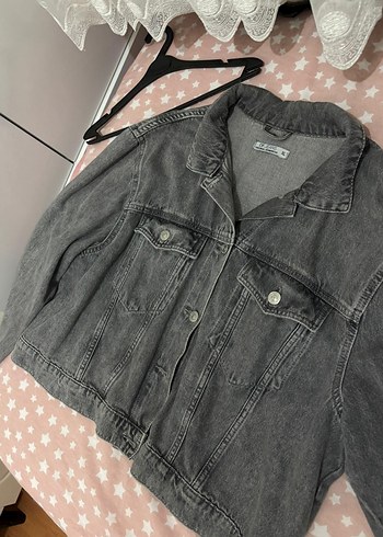 Diğer Gri Düğmeli Kadın Denim Ceket