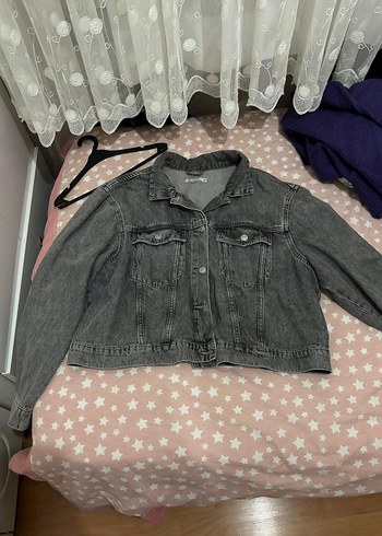 xl Beden Gri Düğmeli Kadın Denim Ceket
