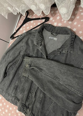 Gri Düğmeli Kadın Denim Ceket