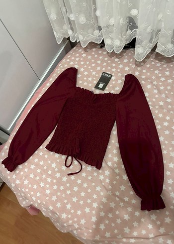 Bordo Straplez Uzun Kollu Triko Bluz