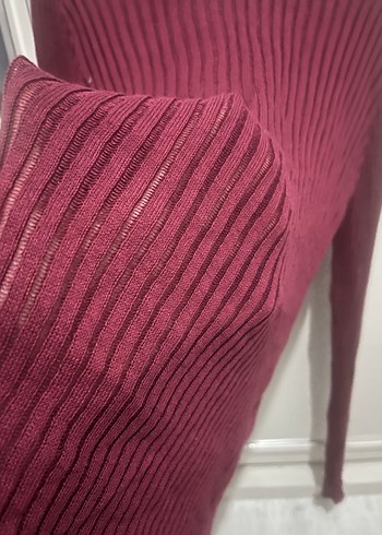 Bordo Kadın Fitilli Triko Kazak - Görsel 6