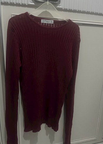 Bordo Kadın Fitilli Triko Kazak - Görsel 5