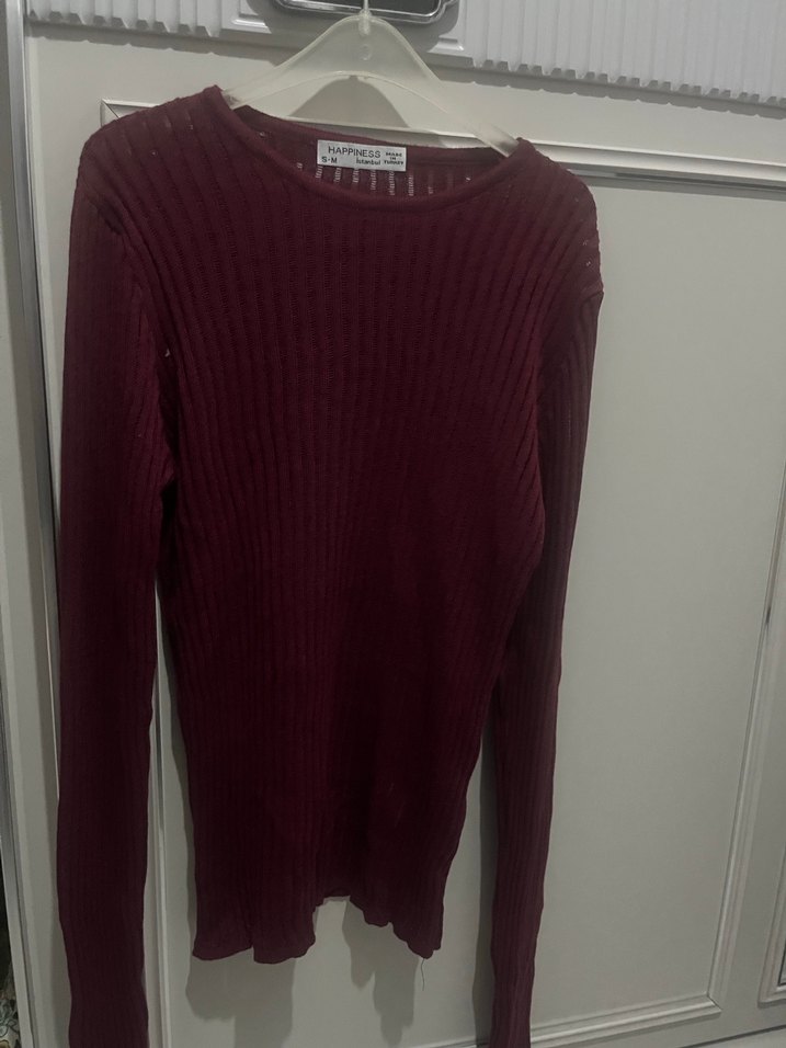 Bordo Kadın Fitilli Triko Kazak - Görsel 5