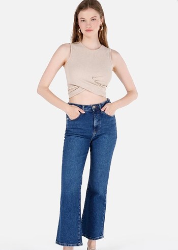 Bej Kolsuz Crop Top Kadın - Görsel 2