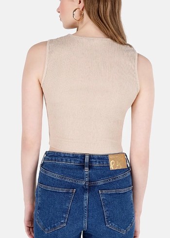 Bej Kolsuz Crop Top Kadın - Görsel 3