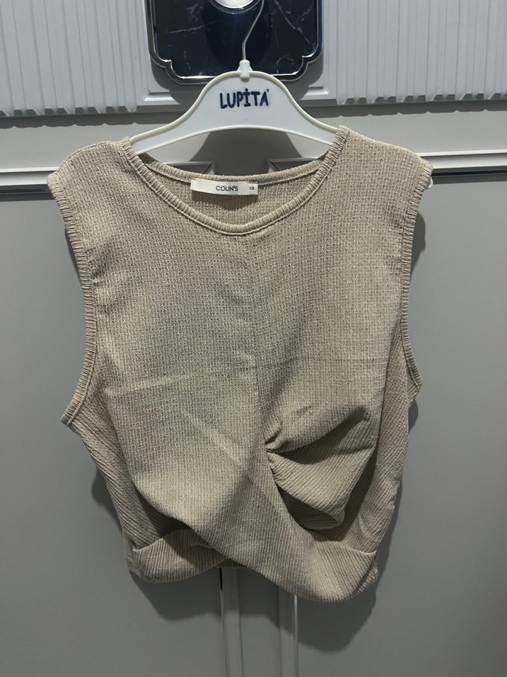 Bej Kolsuz Crop Top Kadın - Görsel 5