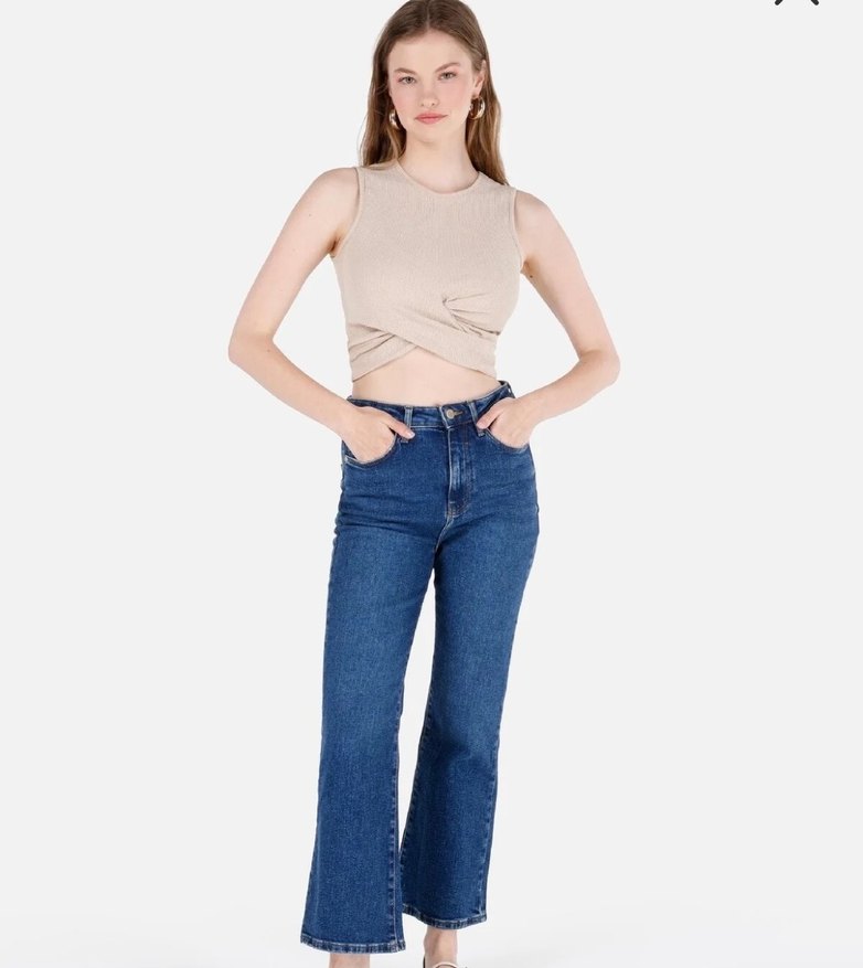 Bej Kolsuz Crop Top Kadın - Görsel 2