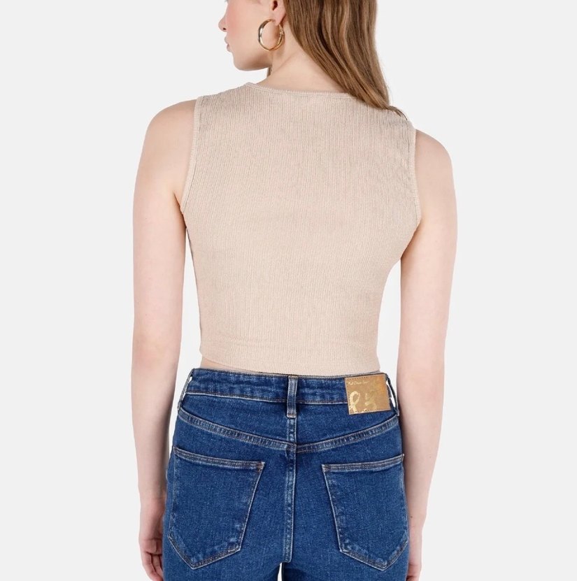Bej Kolsuz Crop Top Kadın - Görsel 3