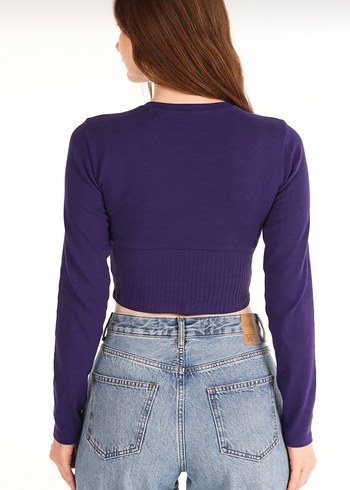 Mor Uzun Kollu Fitted Tişört - Görsel 3