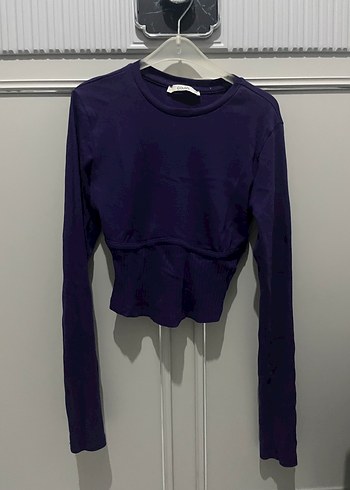 Mor Uzun Kollu Fitted Tişört - Görsel 4