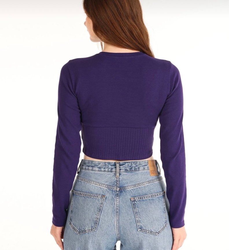 Mor Uzun Kollu Fitted Tişört - Görsel 3