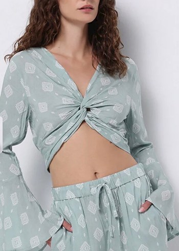 Turkuaz kısa crop gömlek. Bir kere kullanıldıx - Görsel 4