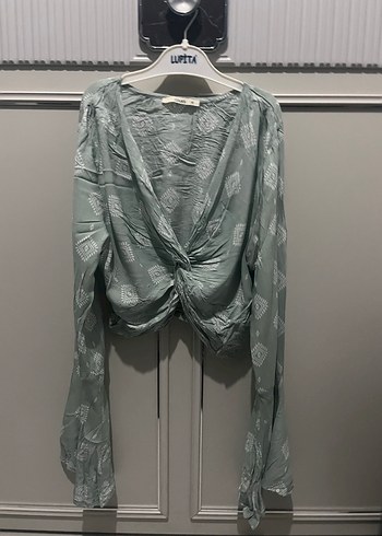 Turkuaz kısa crop gömlek. Bir kere kullanıldıx - Görsel 5