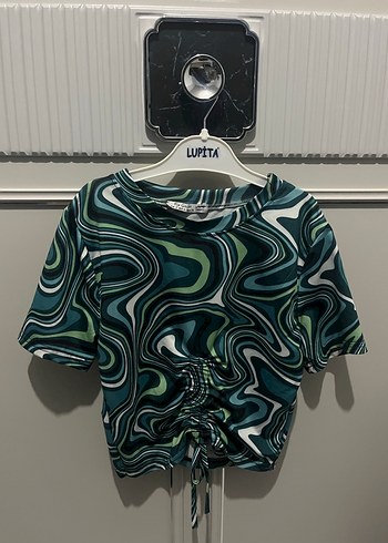 Kadın Turkuaz Bağcıklı Yuvarlak Yaka Mini Bluz - Görsel 4