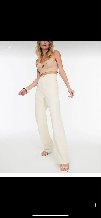 Ekru Yüksek bel 90?s wide leg jeans