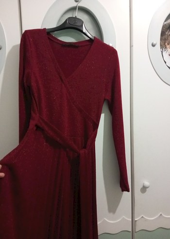 Bordo Uzun Kollu Piliseli Triko Elbise - Görsel 5