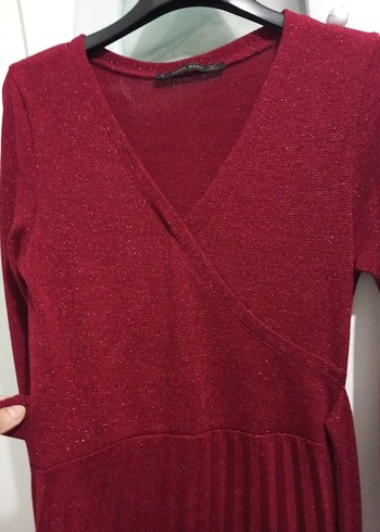 Bordo Uzun Kollu Piliseli Triko Elbise - Görsel 3