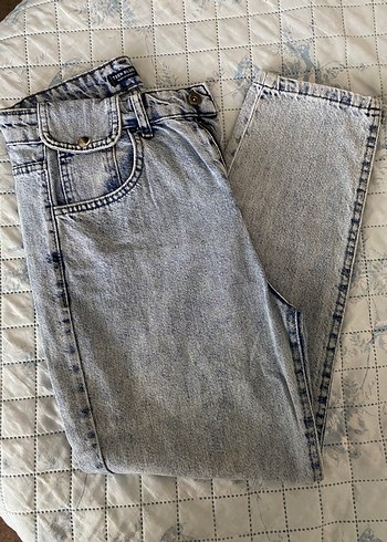 Düğmeli Gri Mavi Kadın Denim Pantolon
