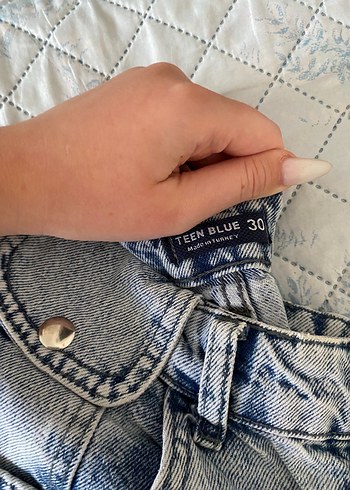 Diğer Düğmeli Gri Mavi Kadın Denim Pantolon