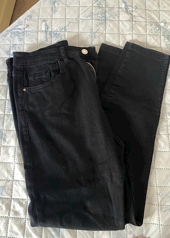 Düğmeli Siyah Midi Denim Kadın Pantolon