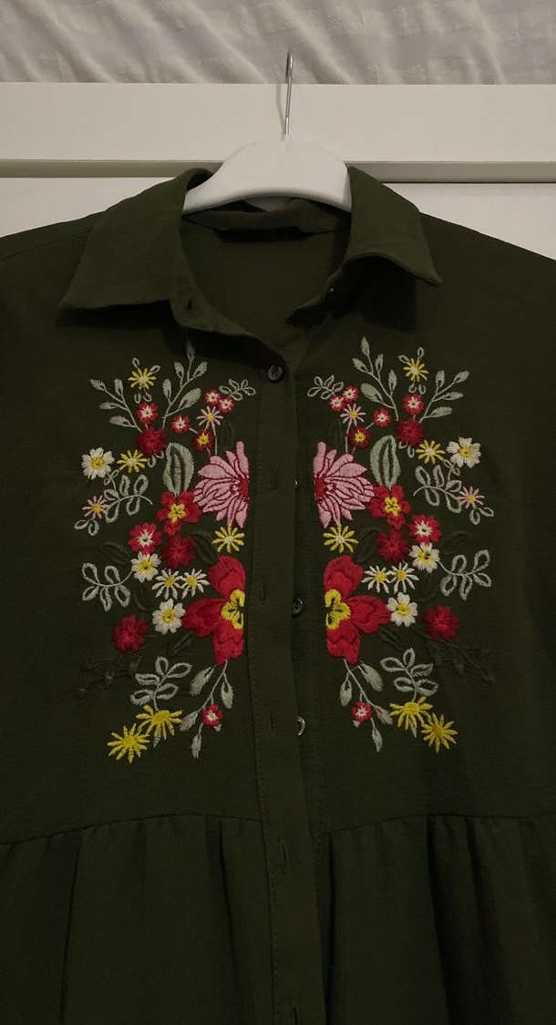 Nakışlı Uzun Kollu Haki Hamile Bluzu - Görsel 2