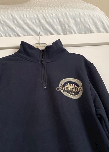 Lacivert Fermuarlı Erkek Sweatshirt(kadında giyiyor) - Görsel 2