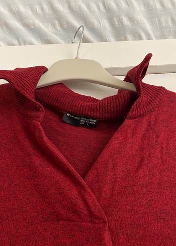 Bordo Düğmeli Yüksek Yakalı Kadın Kazak - Görsel 2