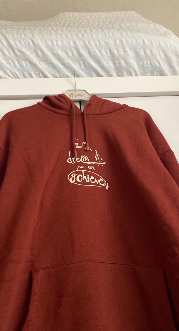 Bordo Kapüşonlu Baskılı Rahat Sweatshirt - Görsel 2