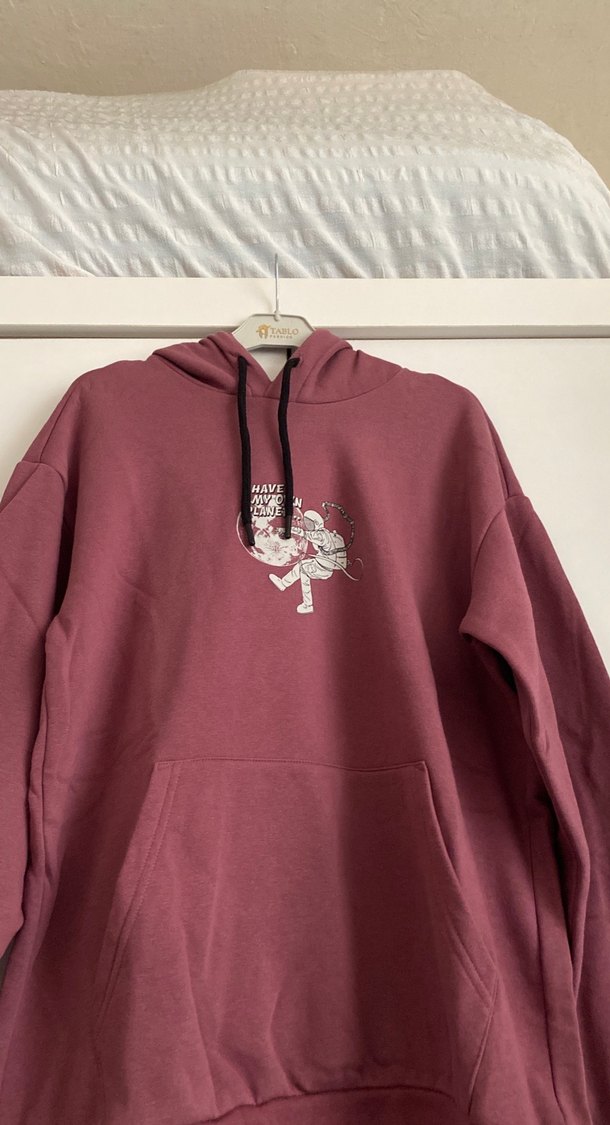 Bordo Kapüşonlu Uzun Kollu Sweatshirt - Görsel 2