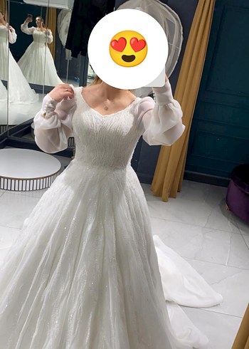 Uzun Kollu Şeffaf Prenses Model Beyaz Gelinlik - Görsel 2