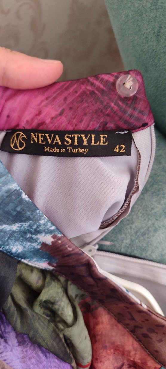 Mor Desenli Uzun şifon Tesettür Elbise - Görsel 4