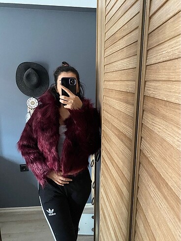 Jammy fur mürdüm kürklü kısa ceket