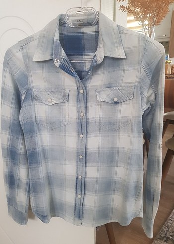 Düğmeli Mavi Kadın Denim Gömlek - Görsel 3