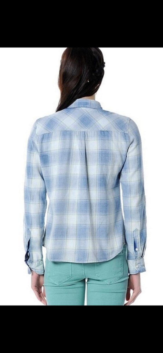 Düğmeli Mavi Kadın Denim Gömlek - Görsel 2