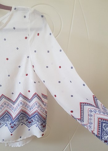 Bohem Beyaz Desenli Uzun Kollu Kadın Bluz - Görsel 4