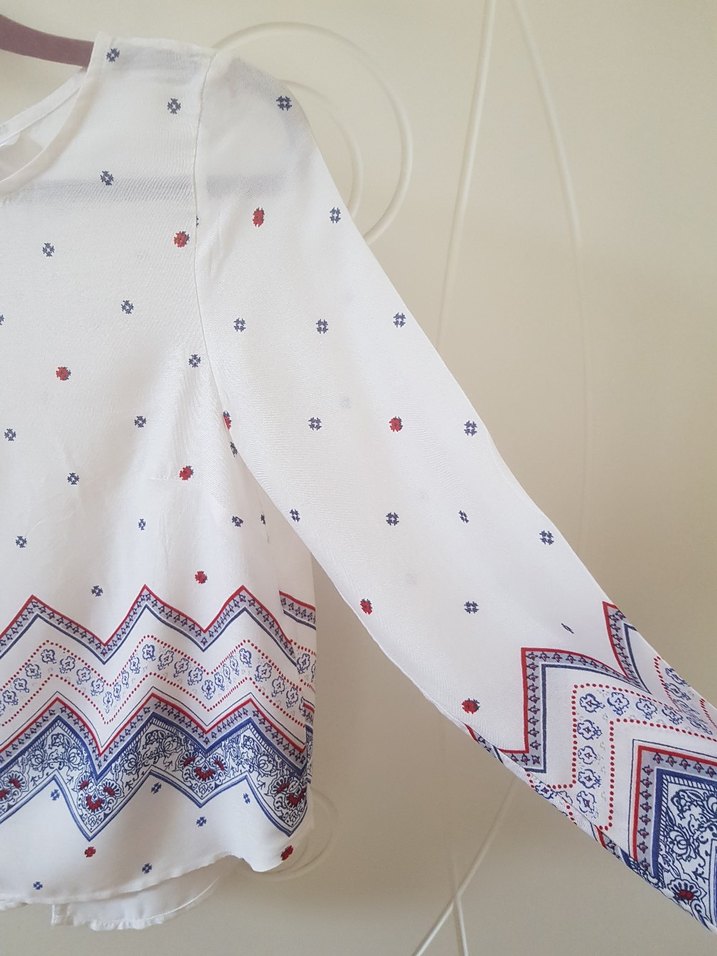 Bohem Beyaz Desenli Uzun Kollu Kadın Bluz - Görsel 4