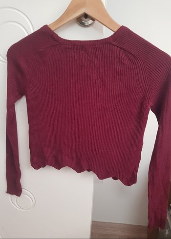 Bordo Uzun Kollu Kadın Triko Kazak - Görsel 2