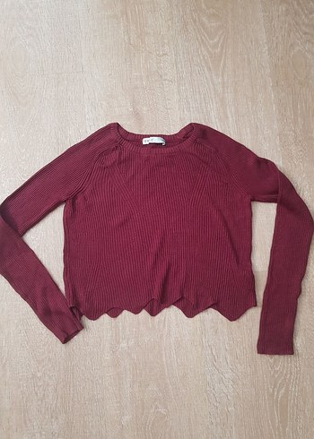 Bordo Uzun Kollu Kadın Triko Kazak - Görsel 3